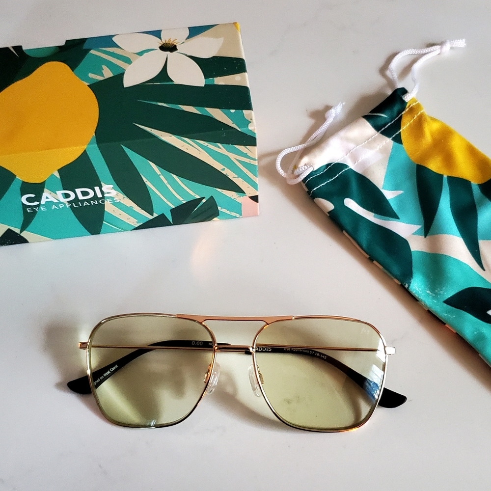 NIB Caddis Readers Hooper Style Yellowish Lens Box Bag  Single Vision Glasses